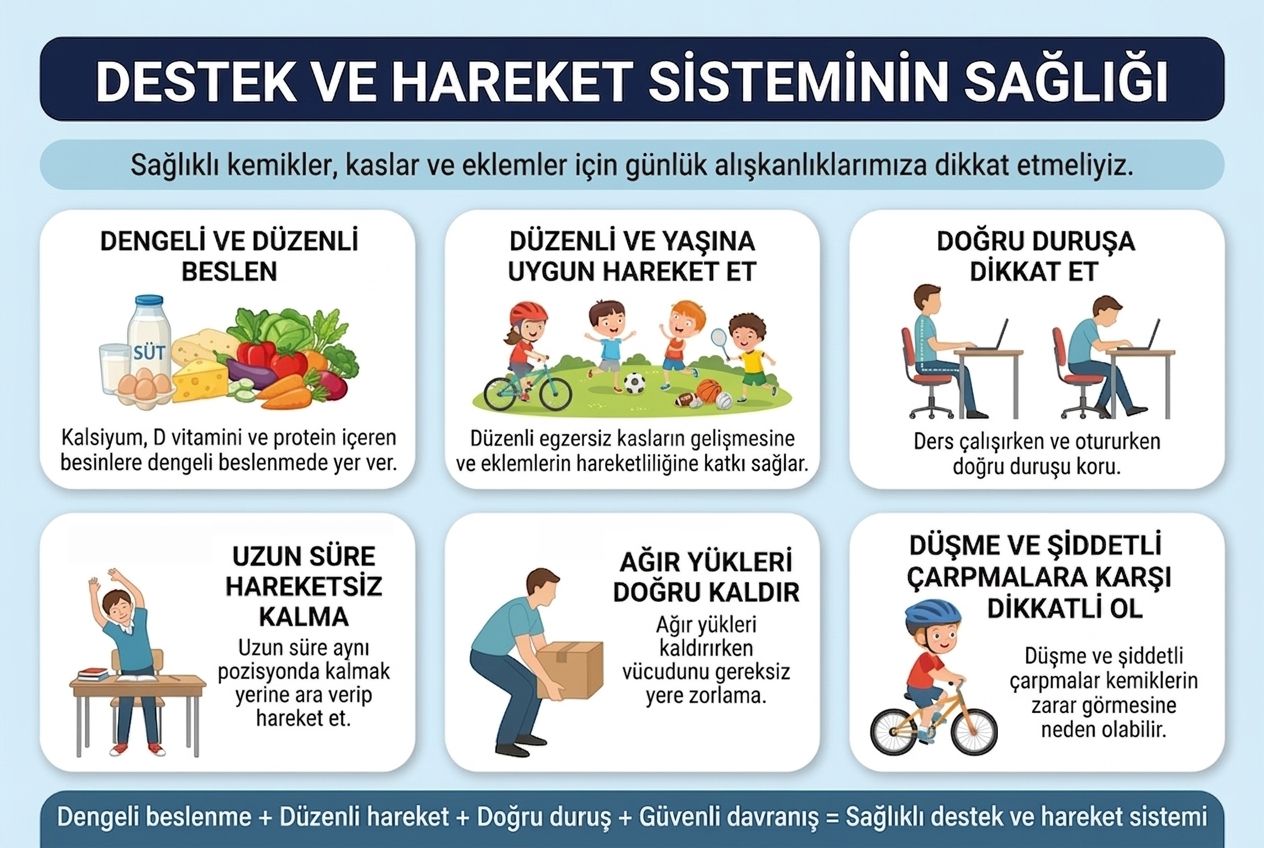 Destek ve hareket sisteminin sağlığı için beslenme, hareket, duruş ve güvenli davranış önerileri